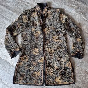 Vintage Coldwater Creek Black And Gold Reversible Embroidered Tapestry Jacket